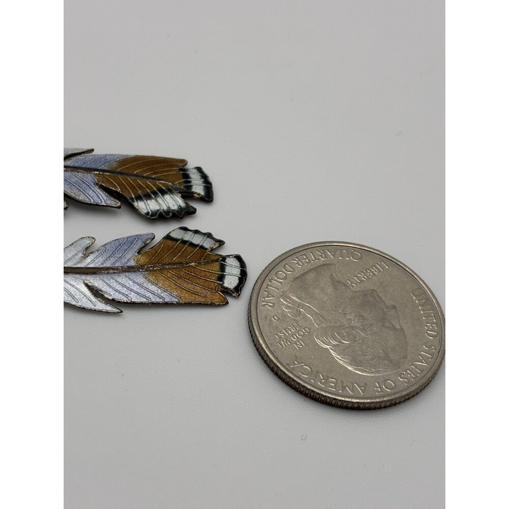 Blue Brown Feather Sterling Silver Hook Pierced Earrings Southwestern Style 1.5” - Picture 6 of 9